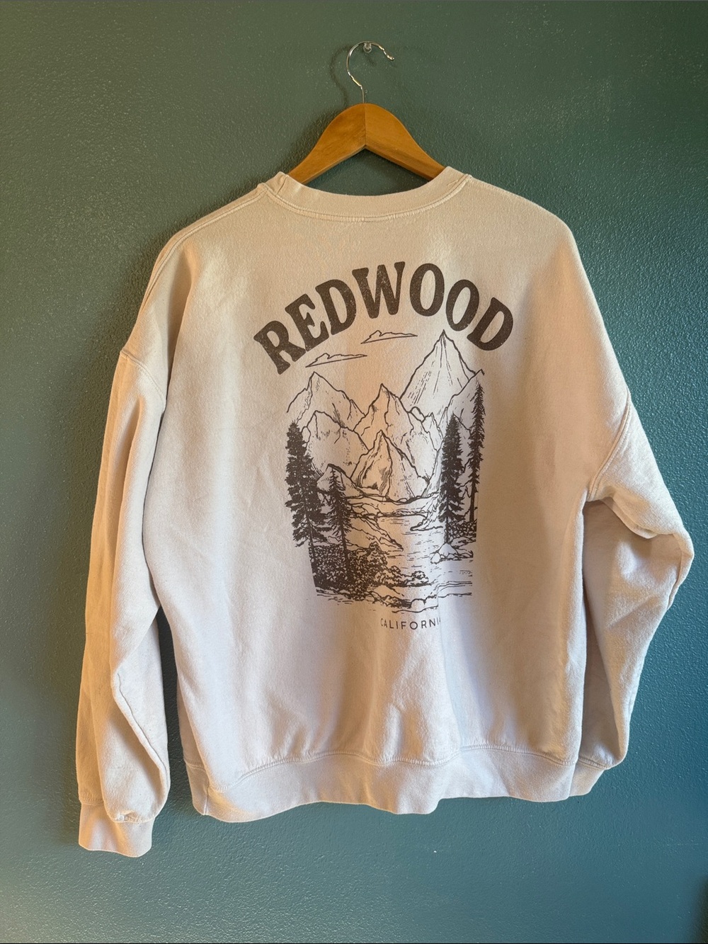 Full Tilt Cream Crewneck Sweatshirt with Redwood Mountain Graphic